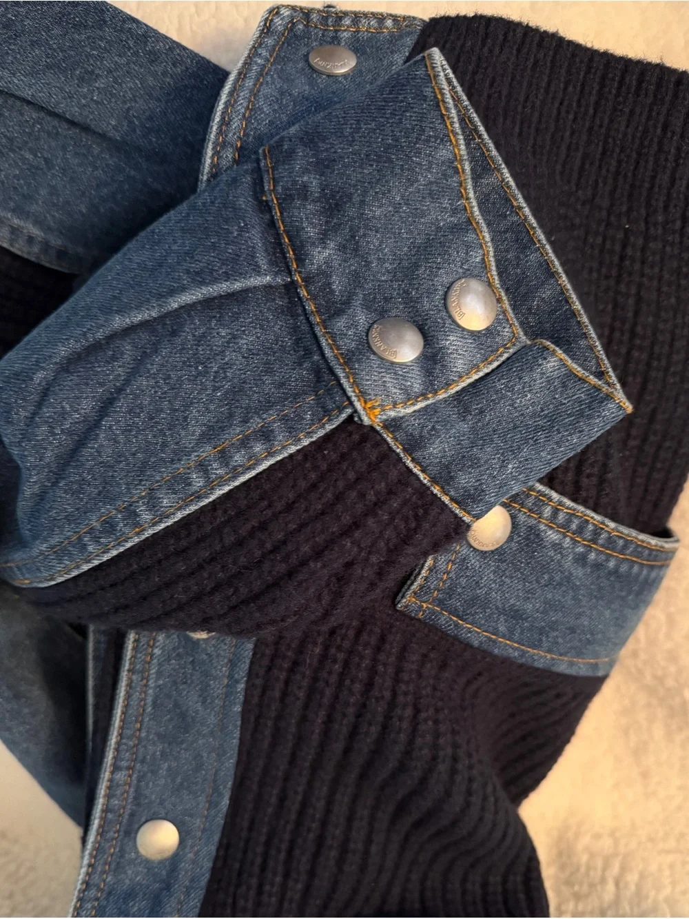 Blank NYC womens Navy Knit & Light Blue Denim Hybrid Sweater Jacket size small